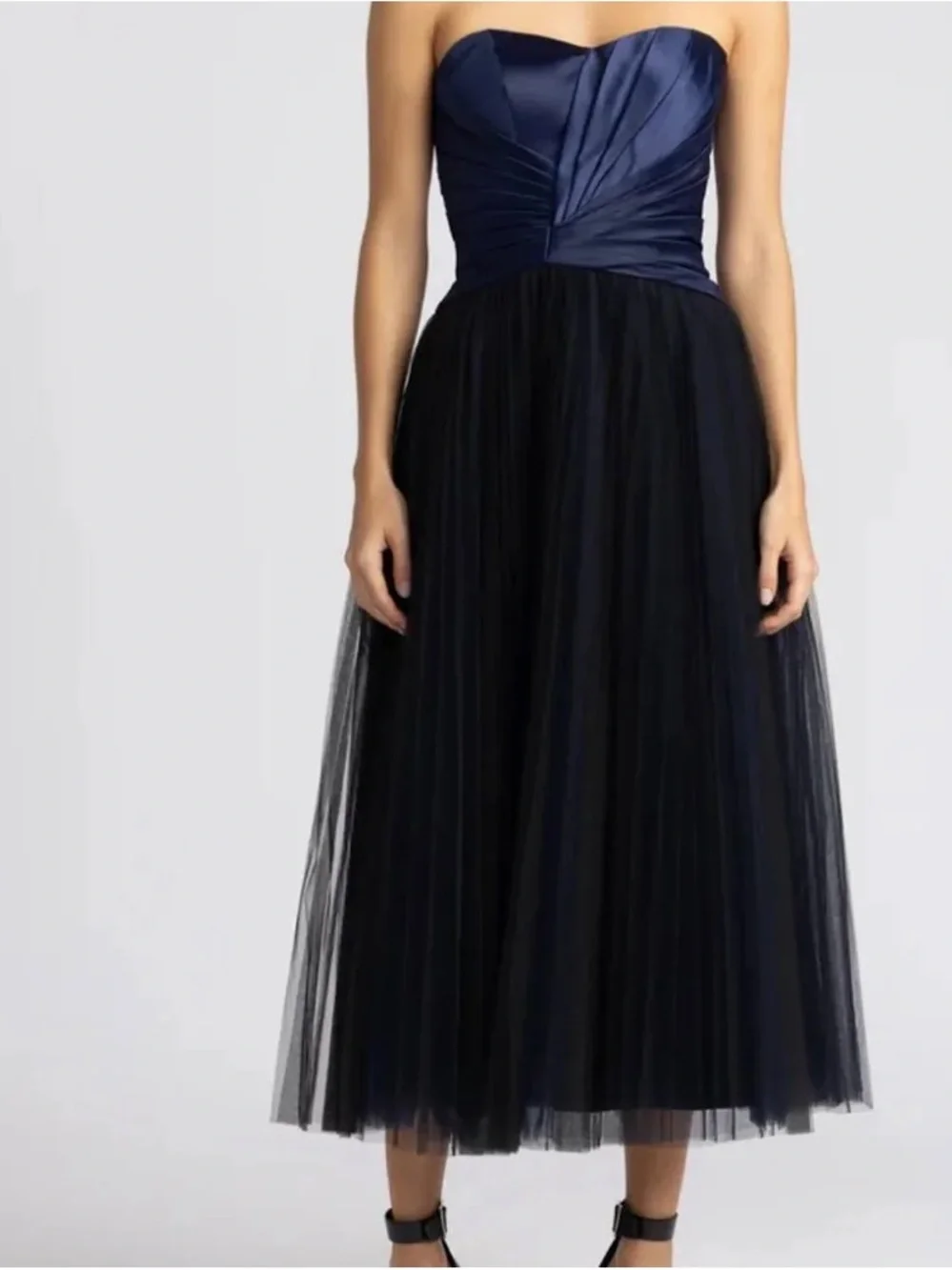 Zac Posen Navy and Black Strapless Tulle Midi Dress: NWOT - Picture 2 of 5